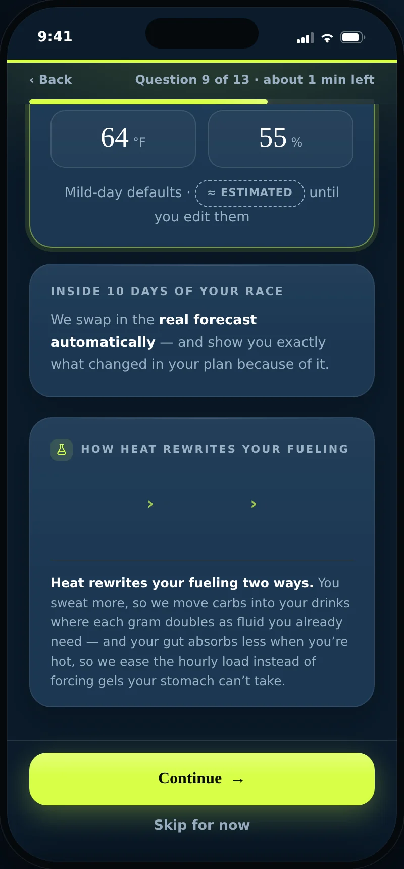 The conditions question, promising the real forecast inside ten days