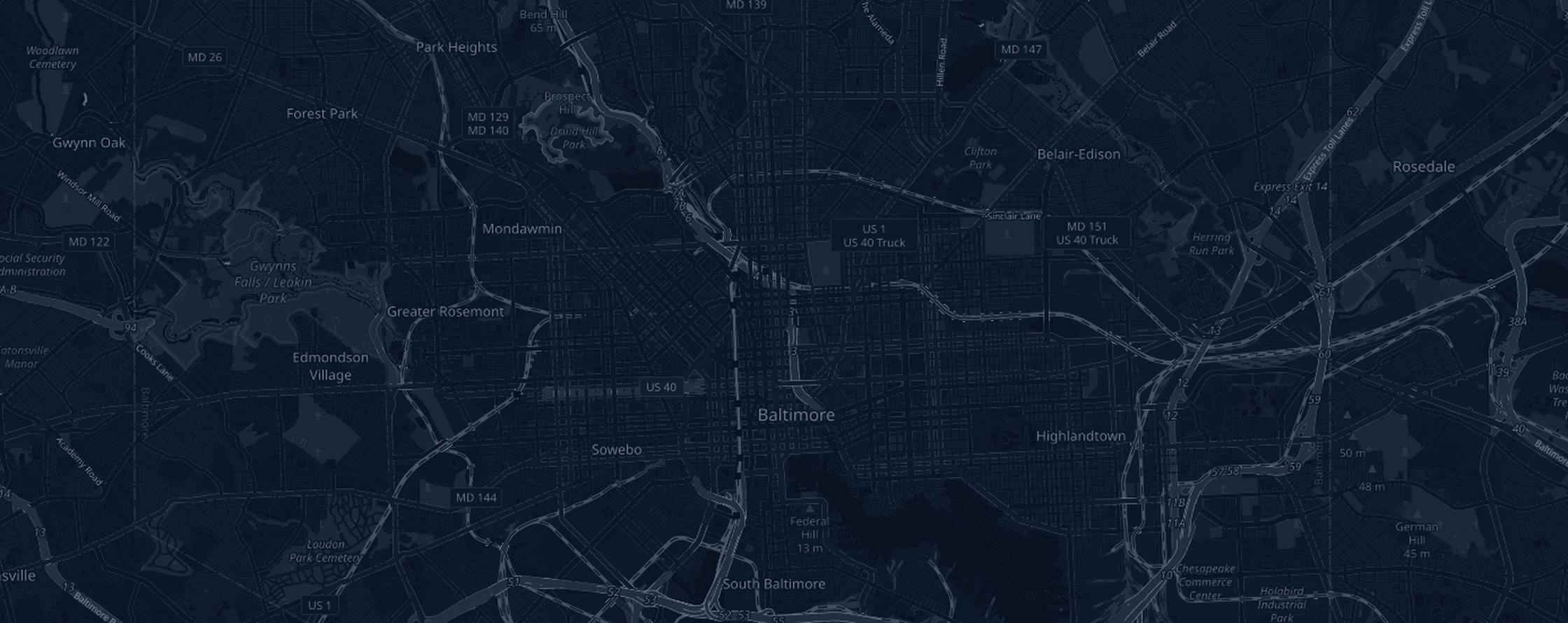 Map of the Baltimore Marathon course with the 15 aid tables marked