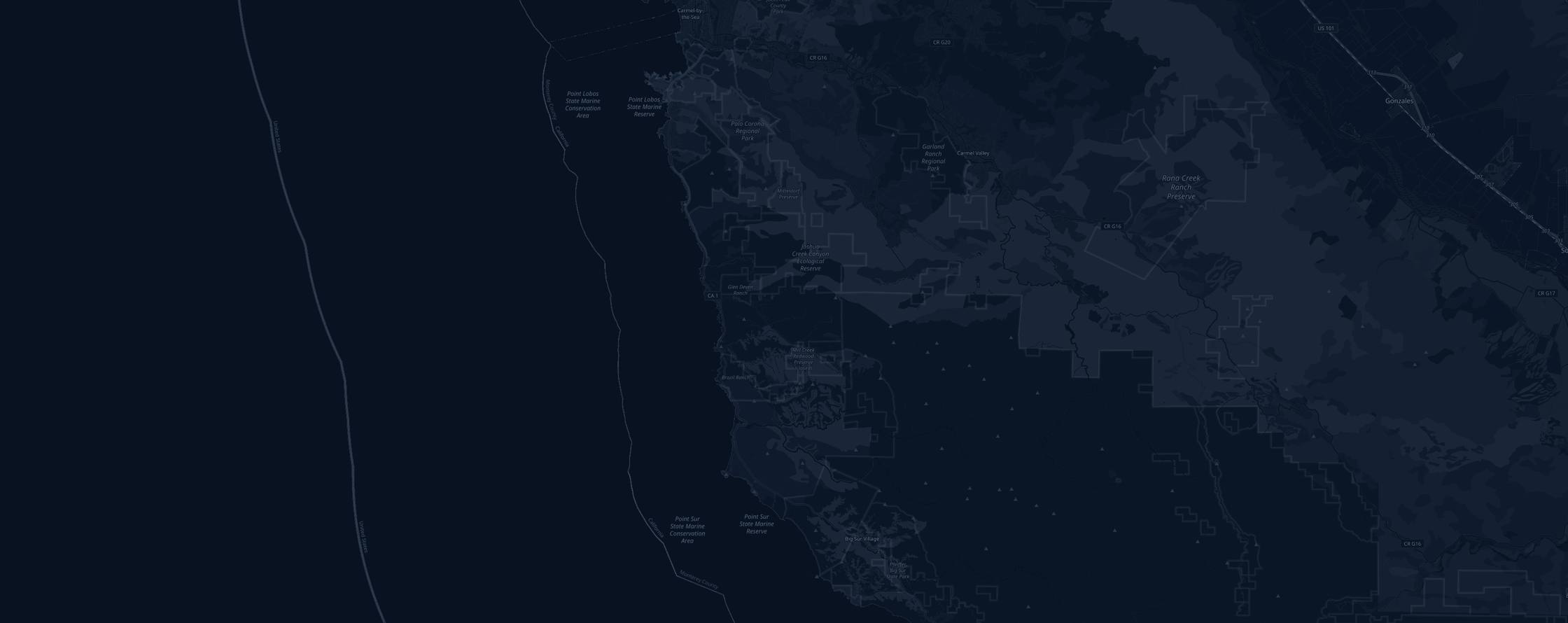 Map of the Big Sur International Marathon course with the 11 aid tables marked