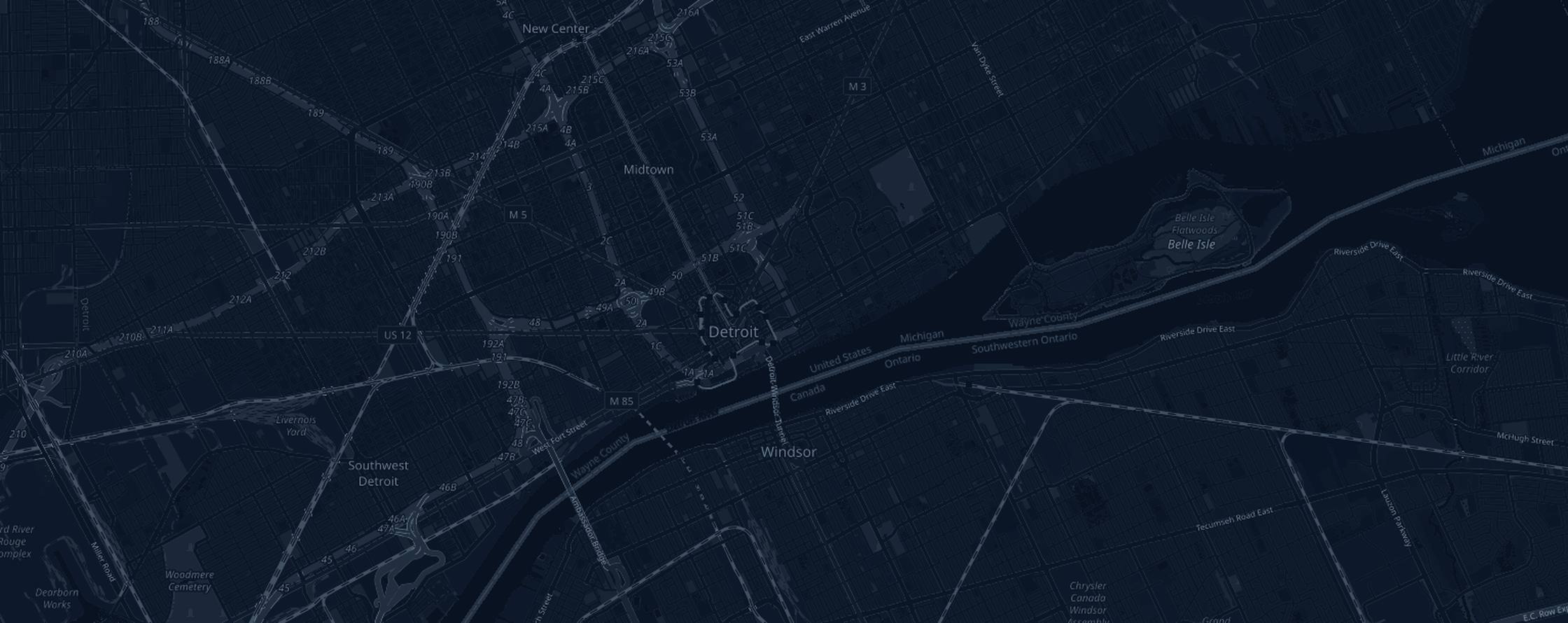 Map of the Detroit Free Press Marathon course with the 20 aid tables marked